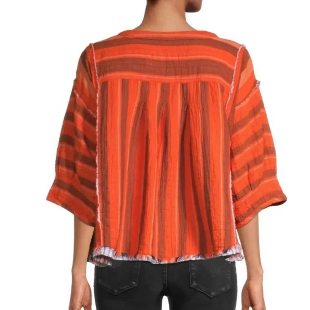 Free People Lisbon Yarn Dyed Striped Top Blouse Size Medium
